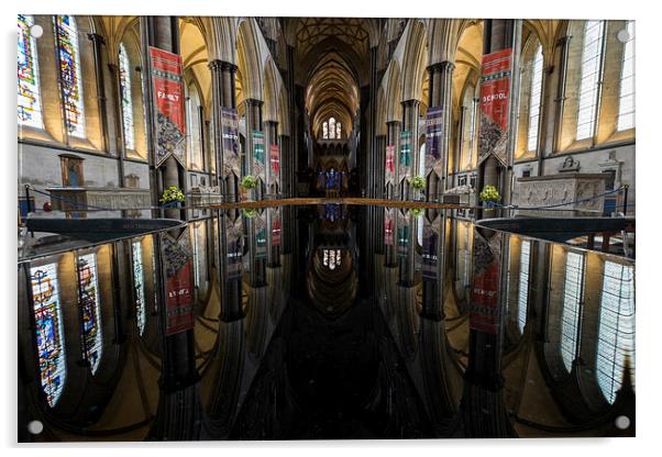 Salisbury Cathedral Font Reflection Acrylic by Paul Chambers