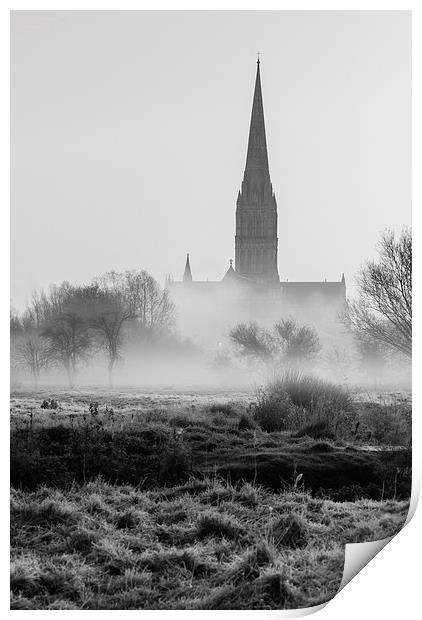  View of Salisbury Cathedral Mono Print by Paul Chambers