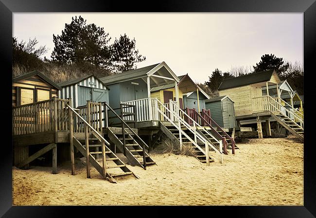 Wells Beach Huts Framed Print by Stephen Mole