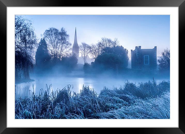  Cold blue View of Salisbury Cathedral Framed Mounted Print by Paul Chambers