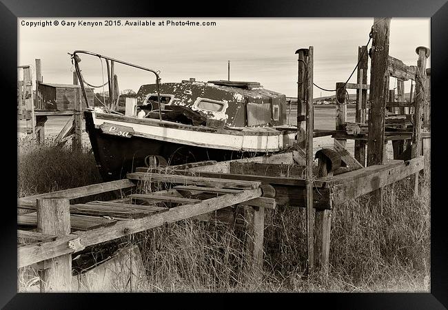 Old Boat And Jetty At Skippool Creek Framed Print by Gary Kenyon