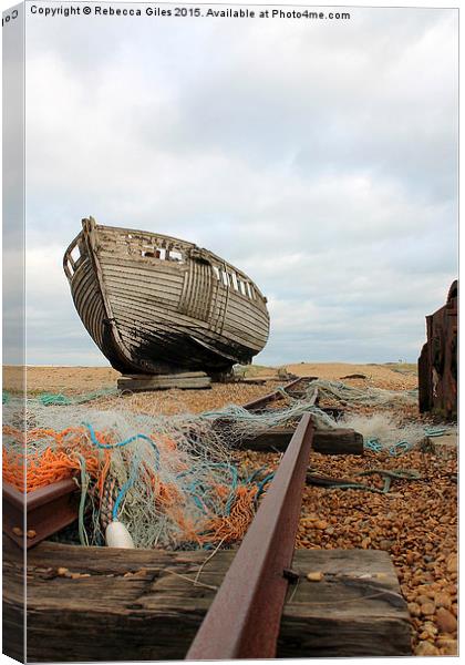  Old Boat at Dungeness Canvas Print by Rebecca Giles