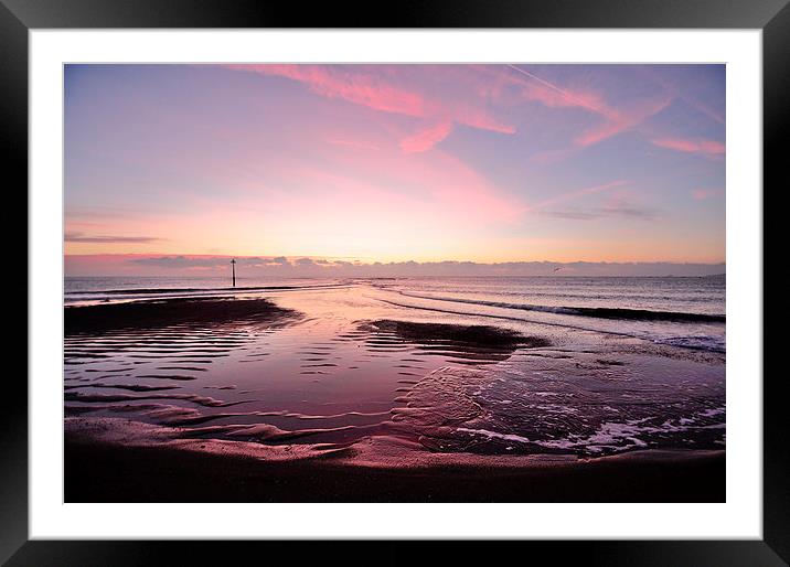  Pink low tide sunrise on Teignmouth Beach Framed Mounted Print by Rosie Spooner