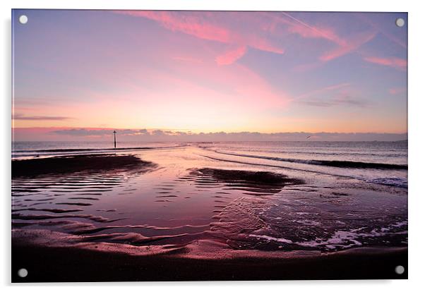  Pink low tide sunrise on Teignmouth Beach Acrylic by Rosie Spooner