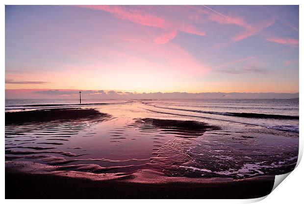  Pink low tide sunrise on Teignmouth Beach Print by Rosie Spooner