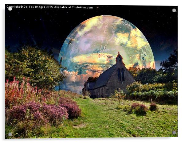  moon over the church Acrylic by Derrick Fox Lomax