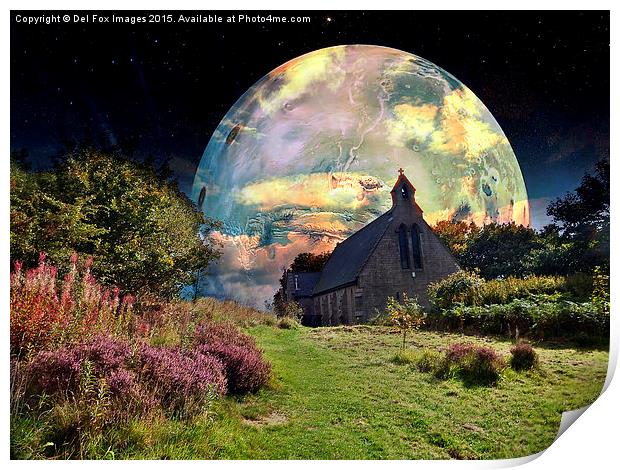  moon over the church Print by Derrick Fox Lomax