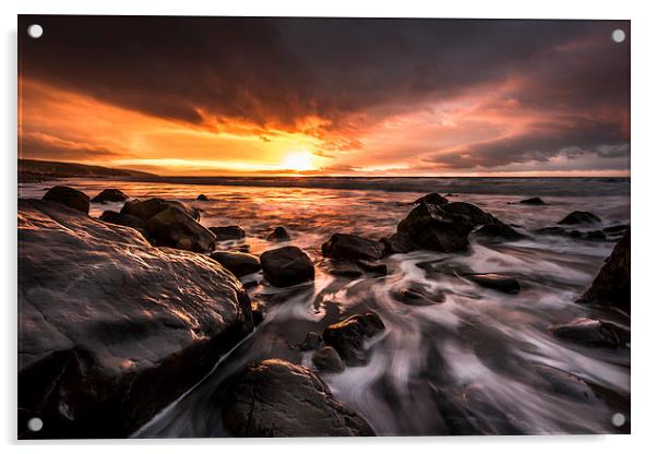  Amroth Beach Sunrise Acrylic by Simon West