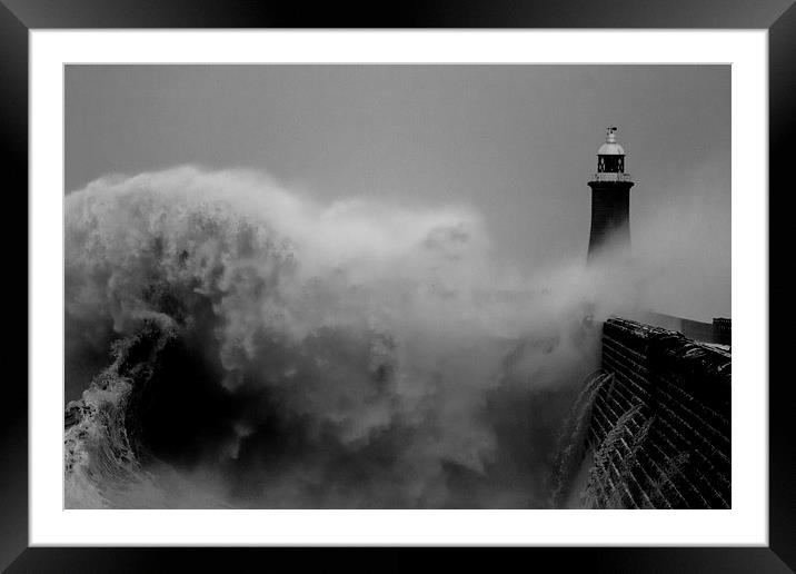  Tynemouth Wave Clash (Mono) Framed Mounted Print by Col Cooper