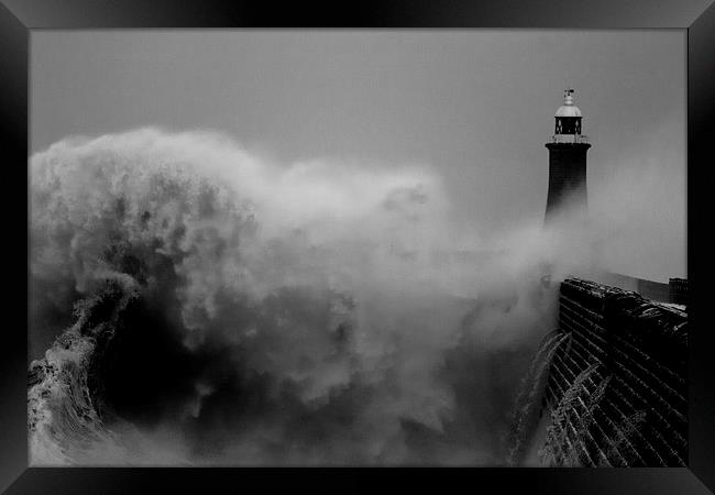  Tynemouth Wave Clash (Mono) Framed Print by Col Cooper