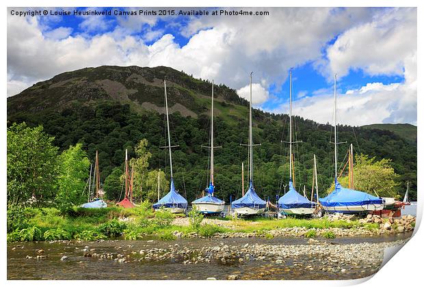 Sailboats covered and beached at Glenridding, Lake Print by Louise Heusinkveld