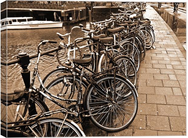 Bike Parking -- Amsterdam in November SEPIA Canvas Print by Mark Sellers