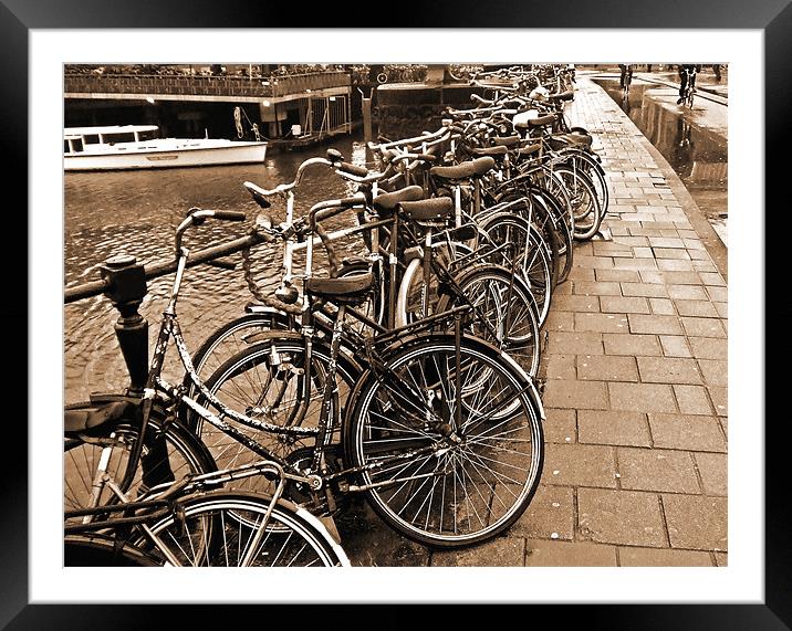 Bike Parking -- Amsterdam in November SEPIA Framed Mounted Print by Mark Sellers