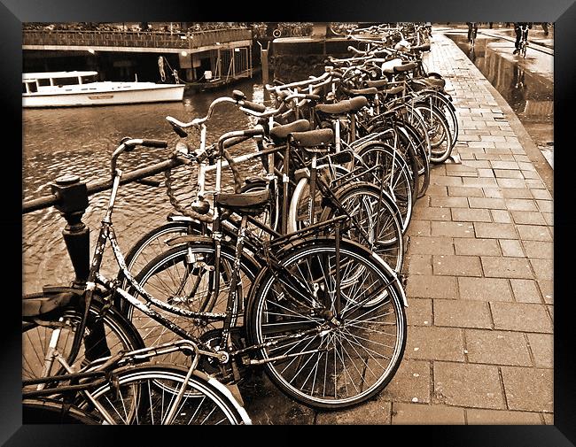 Bike Parking -- Amsterdam in November SEPIA Framed Print by Mark Sellers