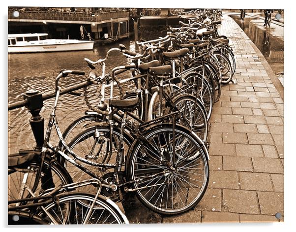 Bike Parking -- Amsterdam in November SEPIA Acrylic by Mark Sellers