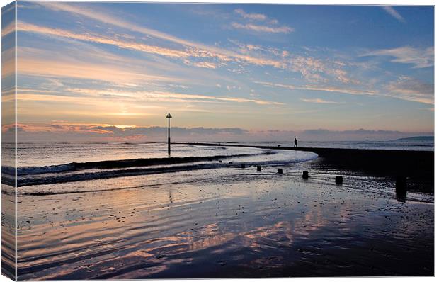 Sunrise at Low Tide on Teignmouth Beach Canvas Print by Rosie Spooner