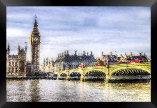 Westminster Bridge and London Buses Art Framed Print by David Pyatt