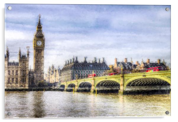 Westminster Bridge and London Buses Art Acrylic by David Pyatt