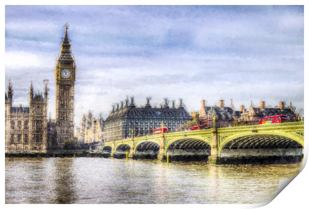 Westminster Bridge and London Buses Art Print by David Pyatt