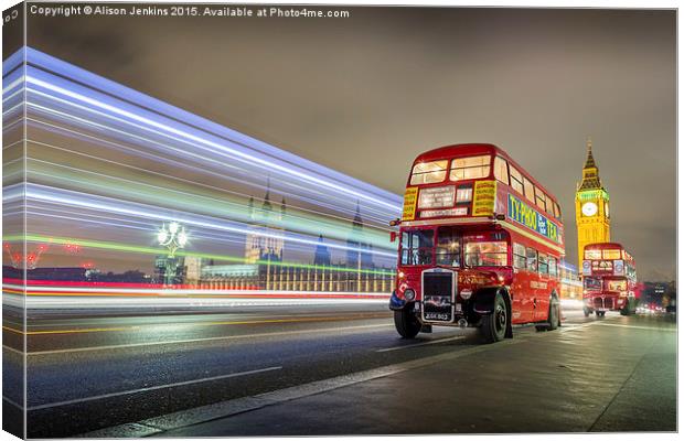  Westminster Buses Canvas Print by Alison Jenkins