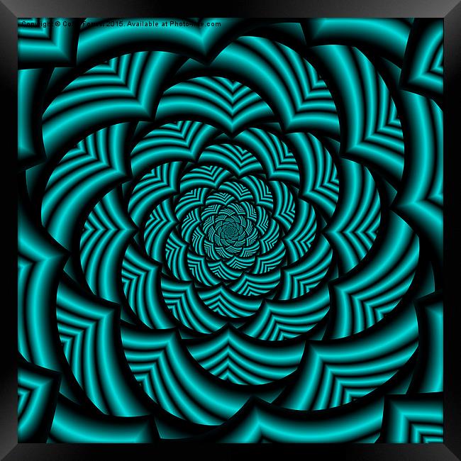 Curved Chevron Spiral in Turquoise  Framed Print by Colin Forrest