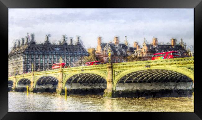 Westminster Bridge and London Buses Art Framed Print by David Pyatt