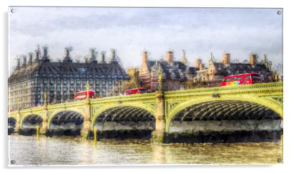 Westminster Bridge and London Buses Art Acrylic by David Pyatt