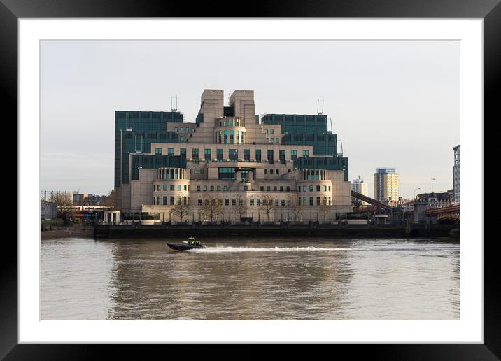 SIS Secret Service Building London And Rib Boat Framed Mounted Print by David Pyatt