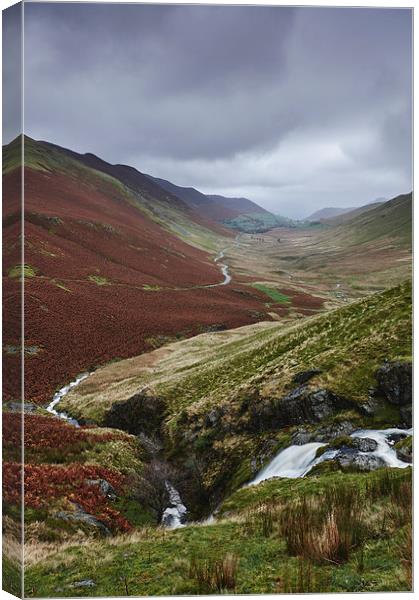 Moss Force waterfall and rain over Keskadale valle Canvas Print by Liam Grant