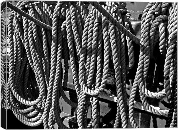 USS Constitution - Ropes for the Rigging BW 1 Canvas Print by Mark Sellers