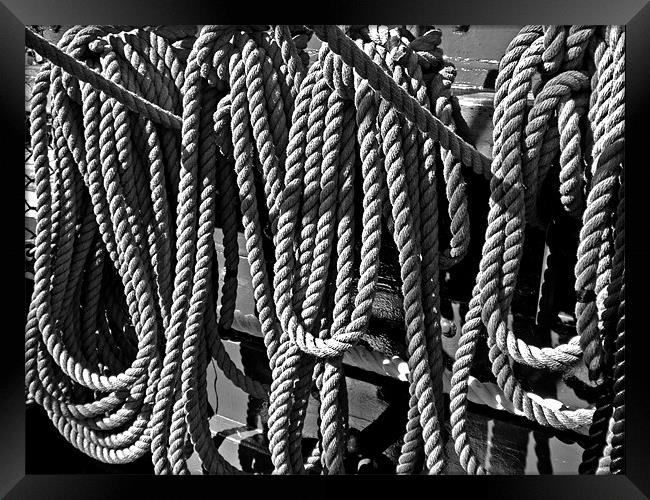 USS Constitution - Ropes for the Rigging BW 1 Framed Print by Mark Sellers