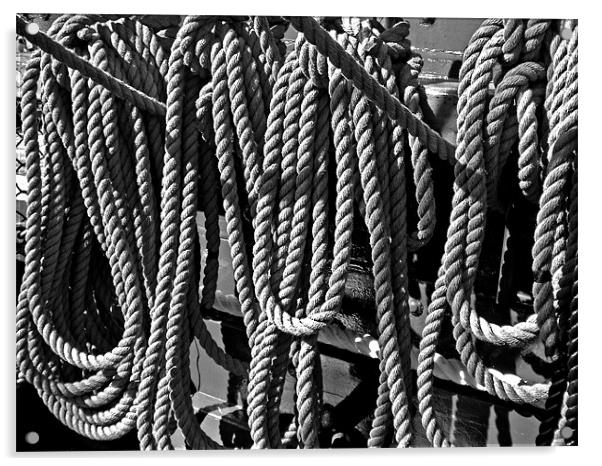 USS Constitution - Ropes for the Rigging BW 1 Acrylic by Mark Sellers