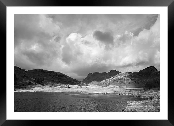 Blea Tarn with Langdale Pikes beyond. Cumbria, UK. Framed Mounted Print by Liam Grant