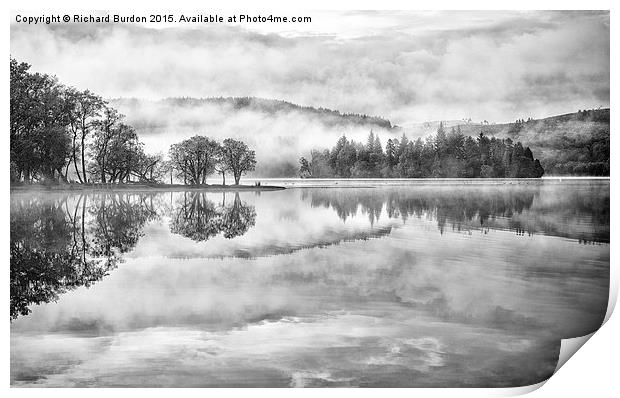  Misty Morning Ledard Point, Loch Ard Print by Richard Burdon