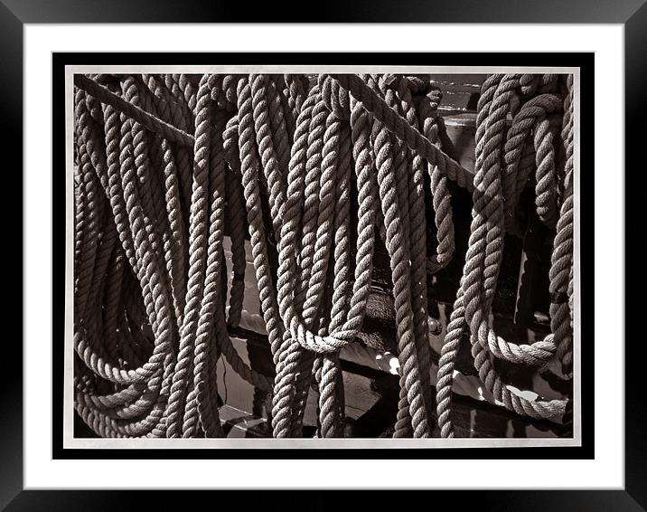USS Constitution - Ropes for the Rigging BW 2 Framed Mounted Print by Mark Sellers