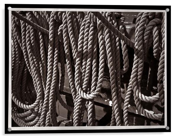 USS Constitution - Ropes for the Rigging BW 2 Acrylic by Mark Sellers