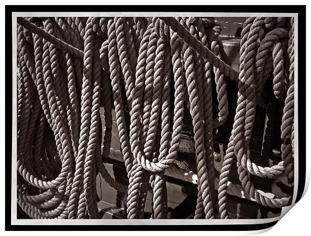 USS Constitution - Ropes for the Rigging BW 2 Print by Mark Sellers