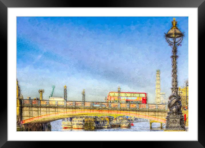 London Bus and London Eye Watercolour Framed Mounted Print by David Pyatt