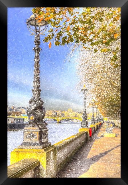 River Thames Path Snow Art Framed Print by David Pyatt