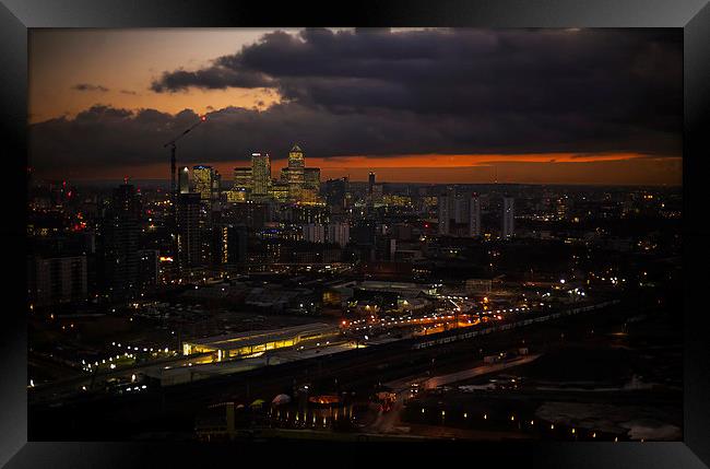  Docklands Skyline Sunset Framed Print by David French