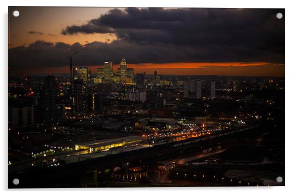  Docklands Skyline Sunset Acrylic by David French