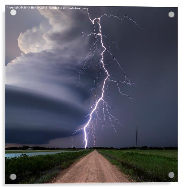  Huge lightning strike over Nebraska, USA.  Acrylic by John Finney