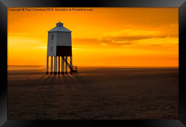 Majestic Wooden Lighthouse at Sunset Framed Print by Paul Chambers