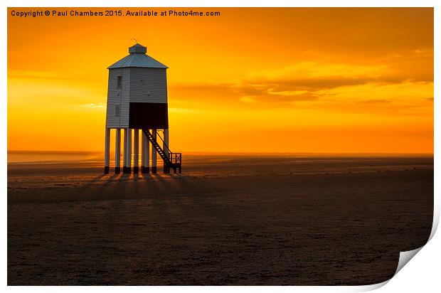 Majestic Wooden Lighthouse at Sunset Print by Paul Chambers