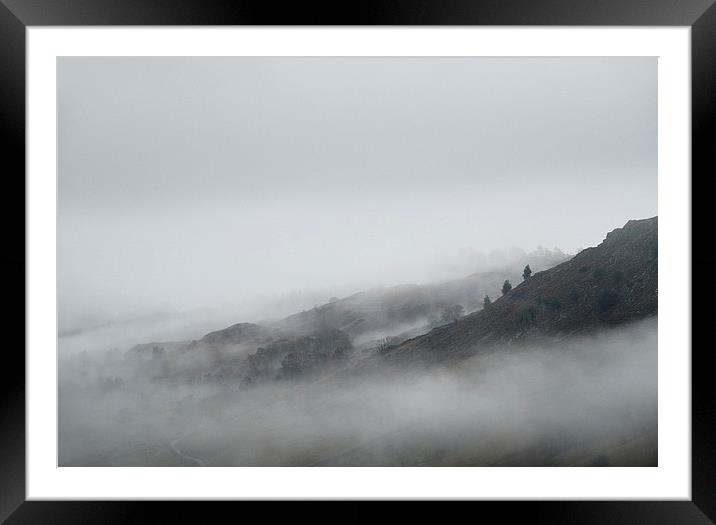 Rain clouds on the mountainside. Little Langdale,  Framed Mounted Print by Liam Grant