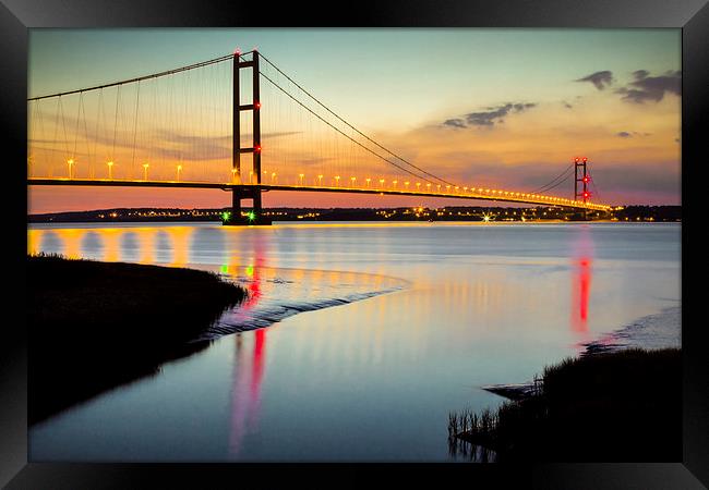 Majestic Sunset over Humber Bridge Framed Print by P D