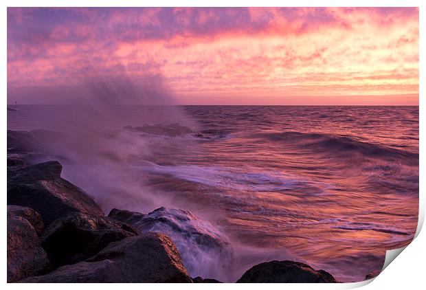 Sunrise and Waves Print by Rob Woolf