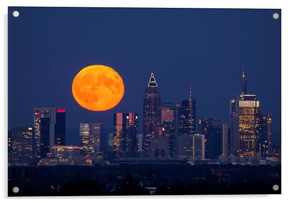 Moon rises over Frankfurt Acrylic by Thomas Schaeffer
