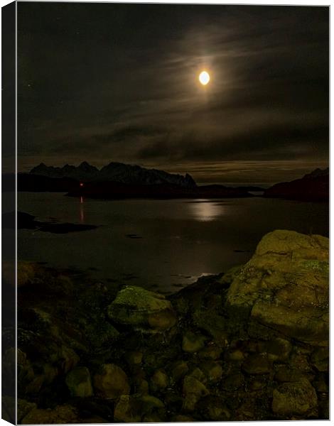 Svolvaer Bay by Night, Norway Canvas Print by Mark Llewellyn