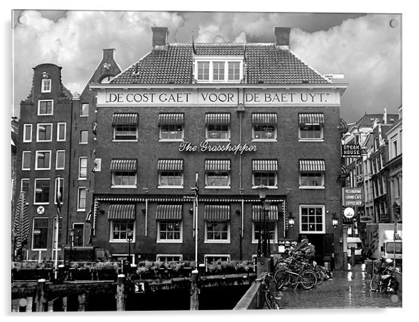 The Grasshopper Hotel -- November in Amsterdam BW Acrylic by Mark Sellers